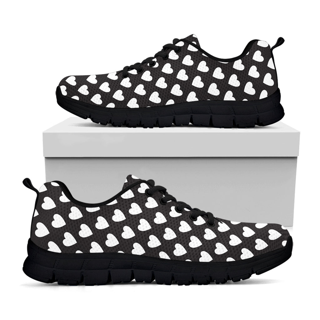 Black And White Heart Pattern Print Black Sneakers