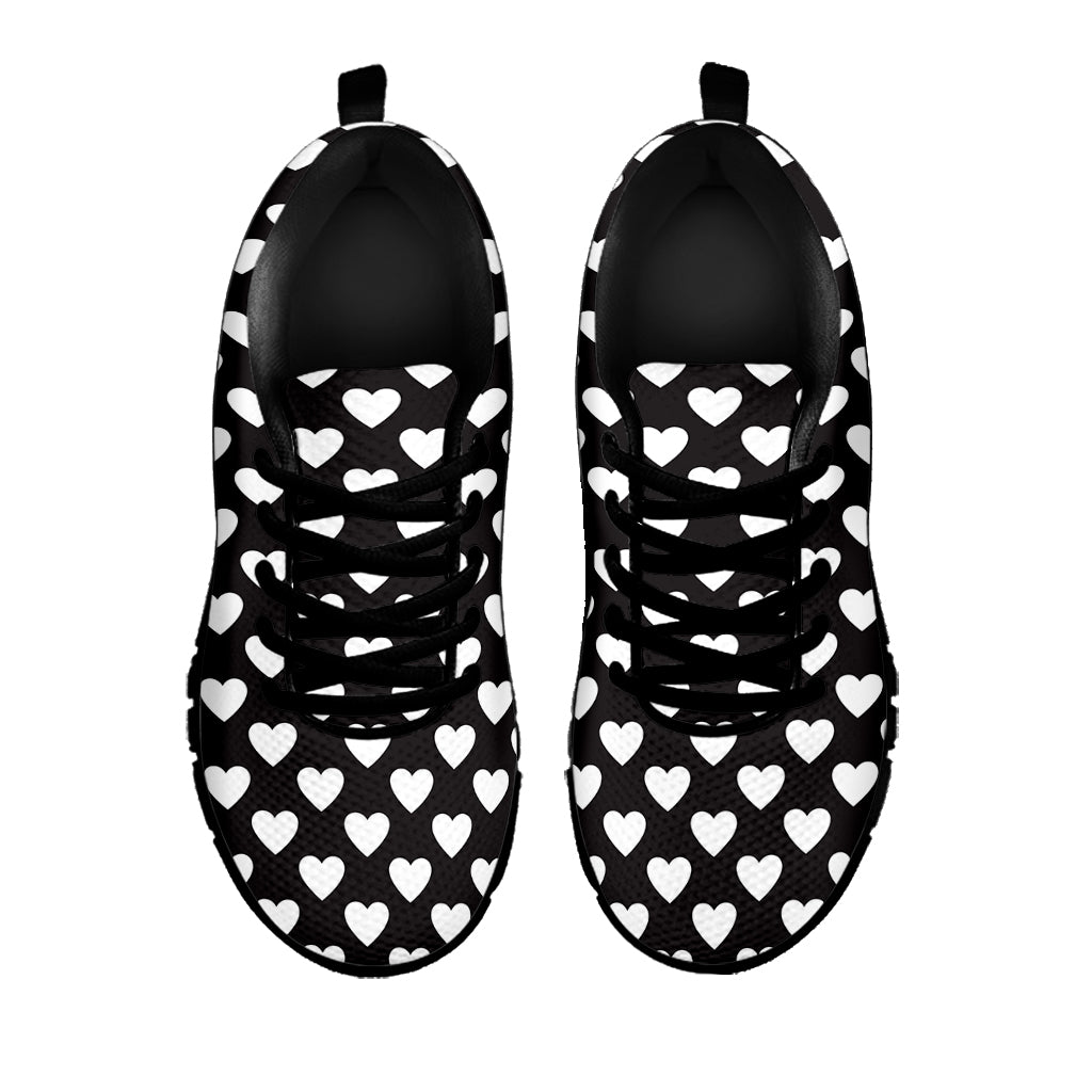 Black And White Heart Pattern Print Black Sneakers