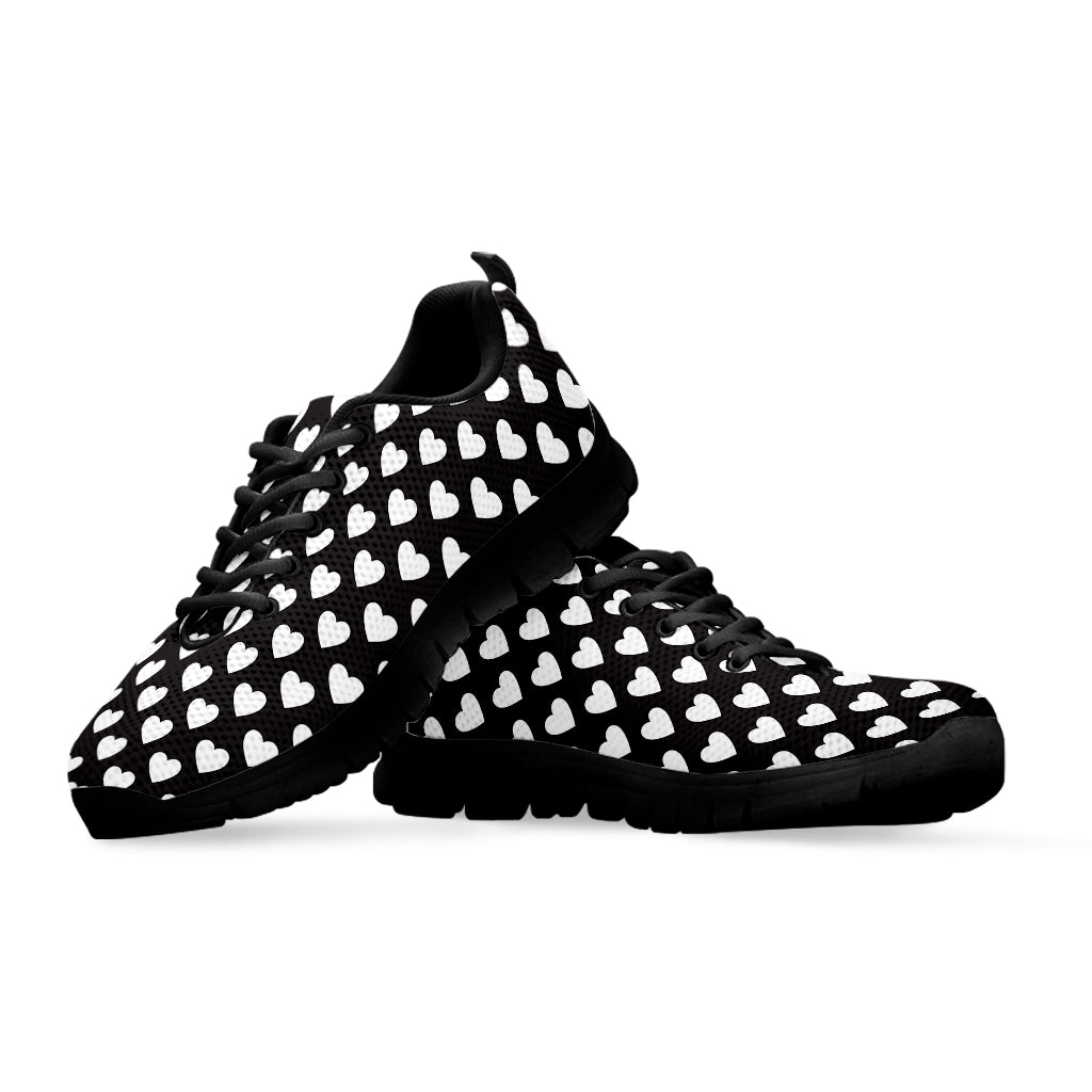 Black And White Heart Pattern Print Black Sneakers