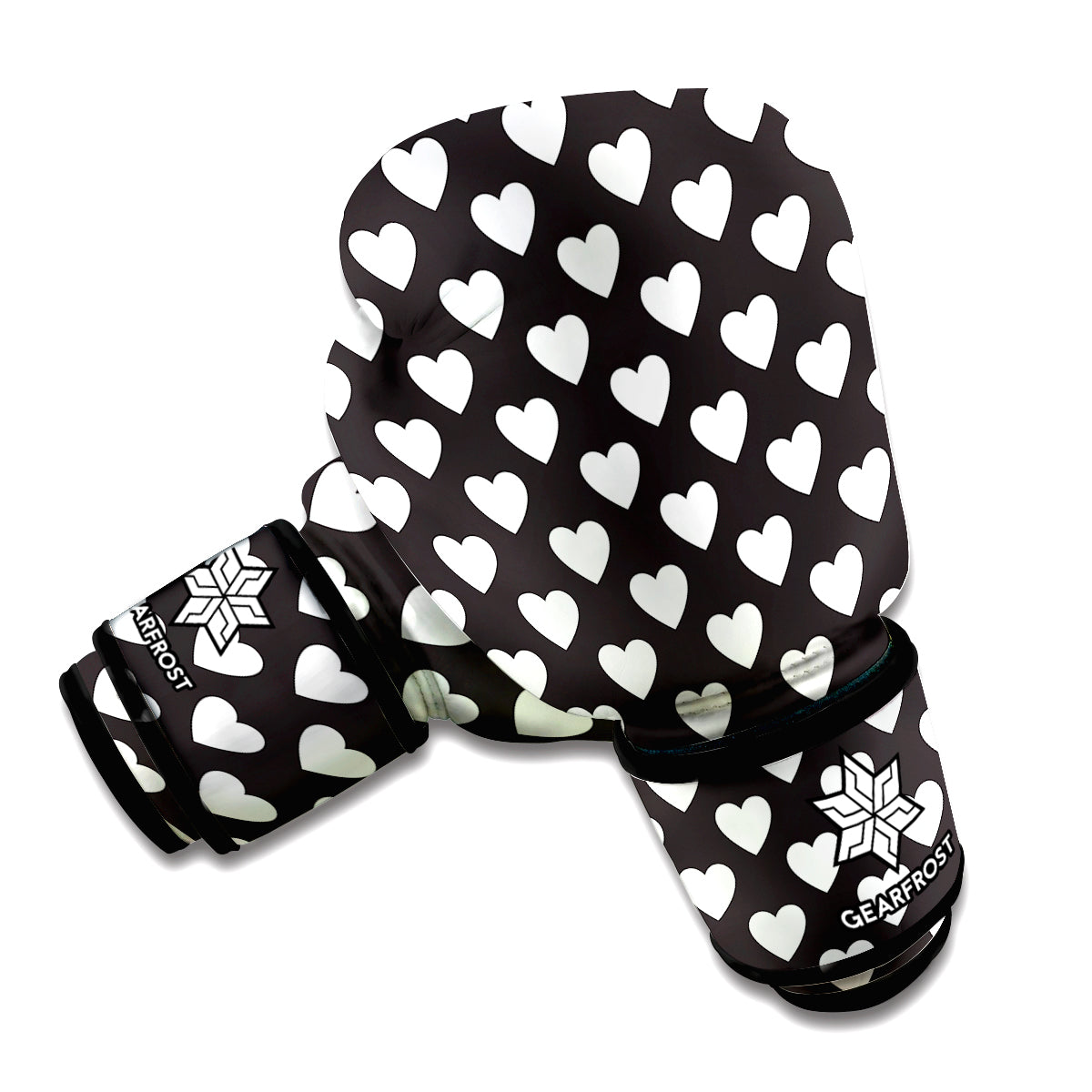 Black And White Heart Pattern Print Boxing Gloves