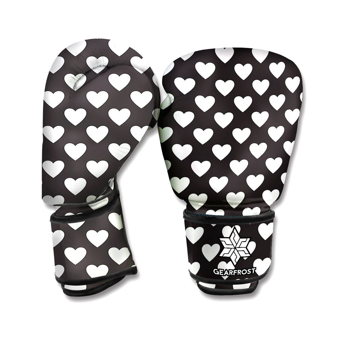 Black And White Heart Pattern Print Boxing Gloves