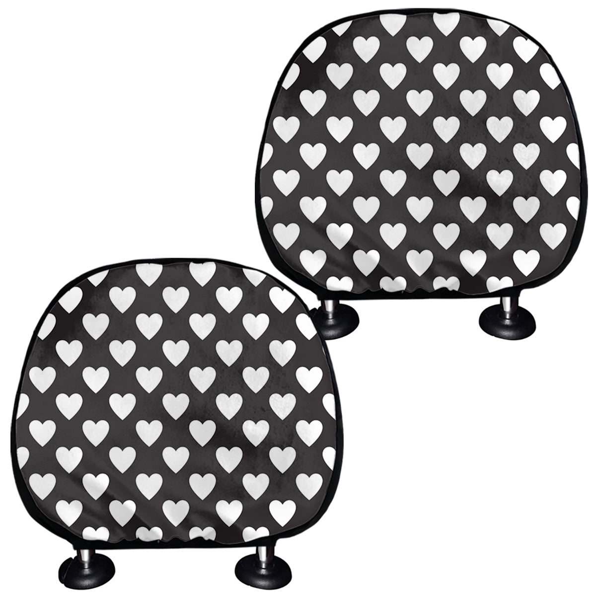 Black And White Heart Pattern Print Car Headrest Covers