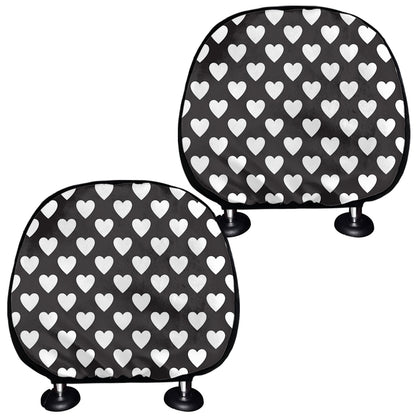 Black And White Heart Pattern Print Car Headrest Covers