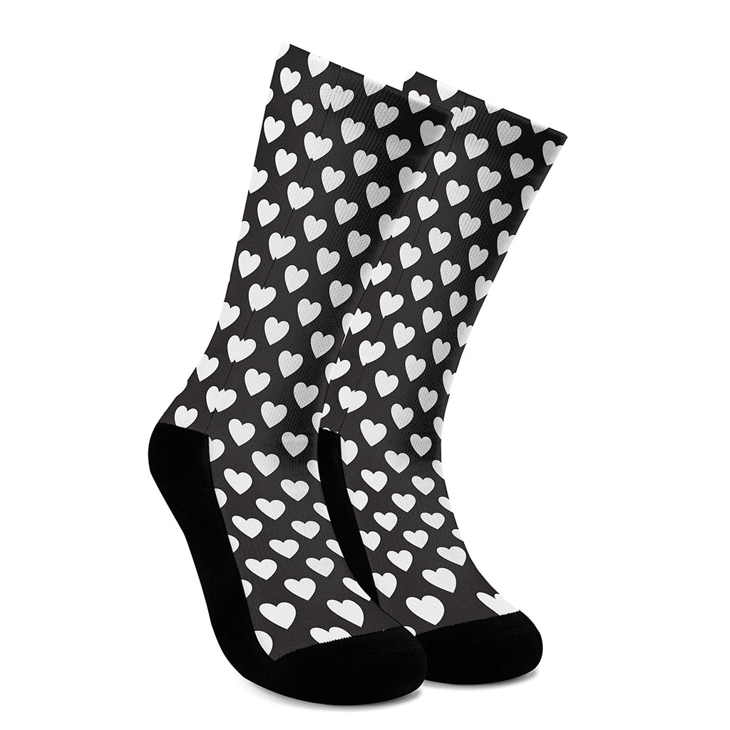 Black And White Heart Pattern Print Crew Socks