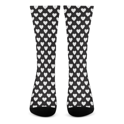Black And White Heart Pattern Print Crew Socks