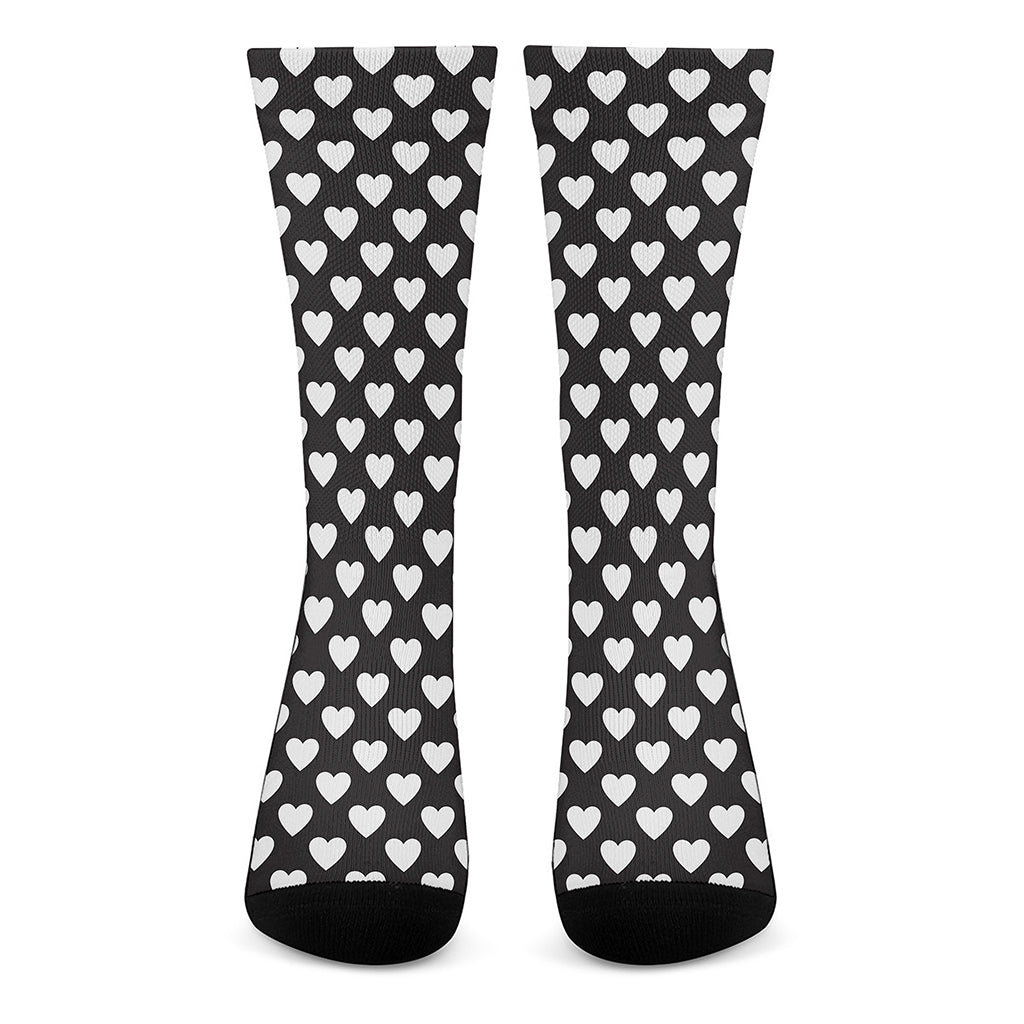 Black And White Heart Pattern Print Crew Socks