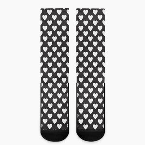 Black And White Heart Pattern Print Crew Socks