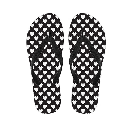 Black And White Heart Pattern Print Flip Flops