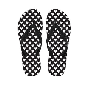 Black And White Heart Pattern Print Flip Flops