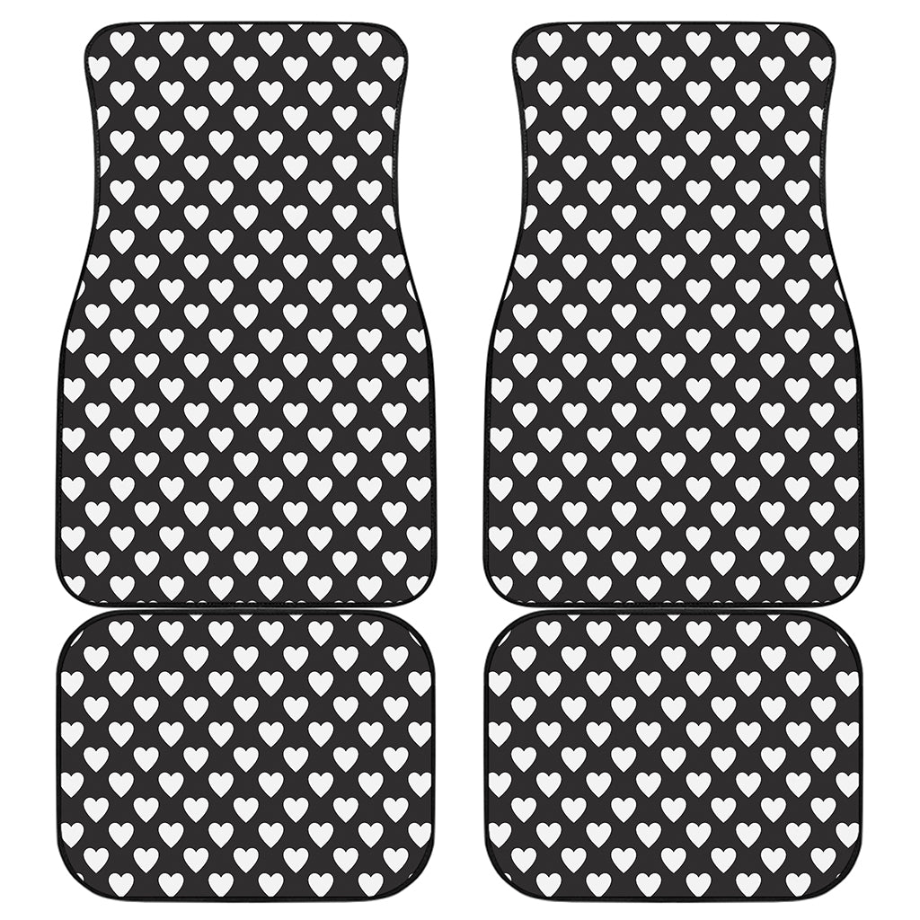 Black And White Heart Pattern Print Front and Back Car Floor Mats