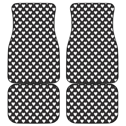Black And White Heart Pattern Print Front and Back Car Floor Mats