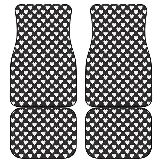 Black And White Heart Pattern Print Front and Back Car Floor Mats