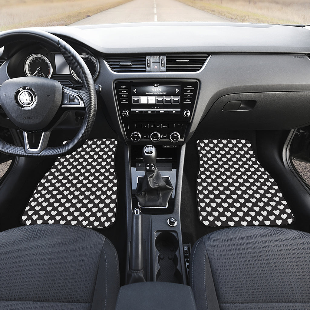 Black And White Heart Pattern Print Front and Back Car Floor Mats