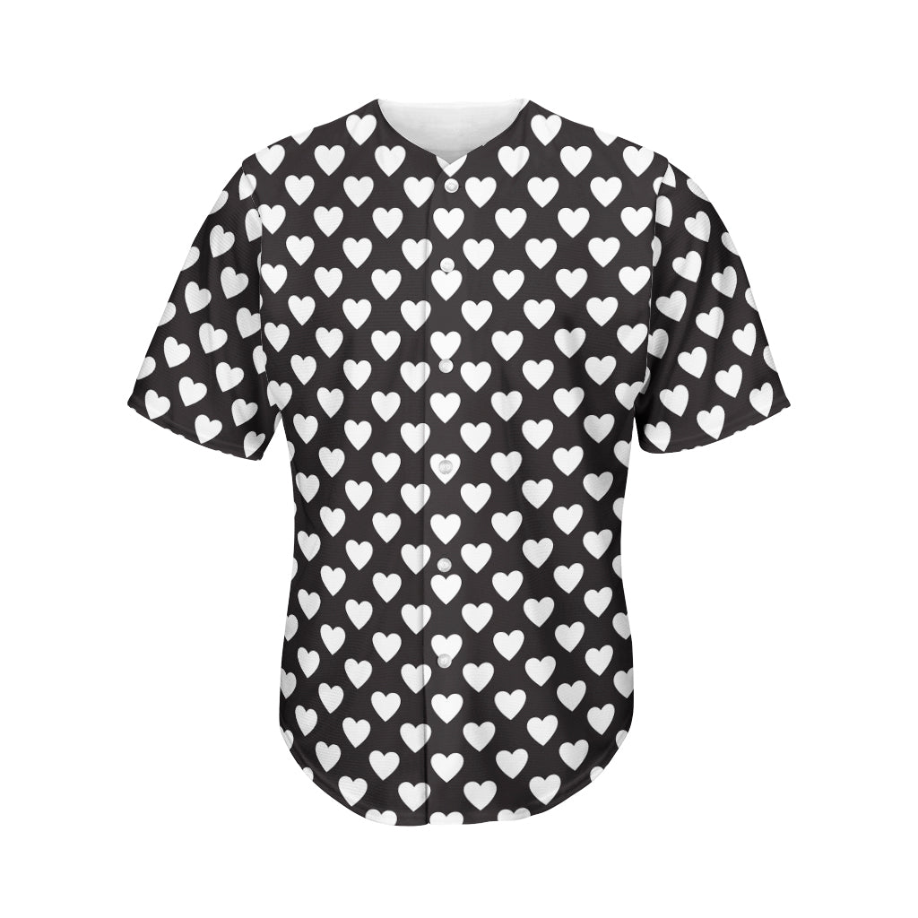 Black And White Heart Pattern Print Men's Baseball Jersey