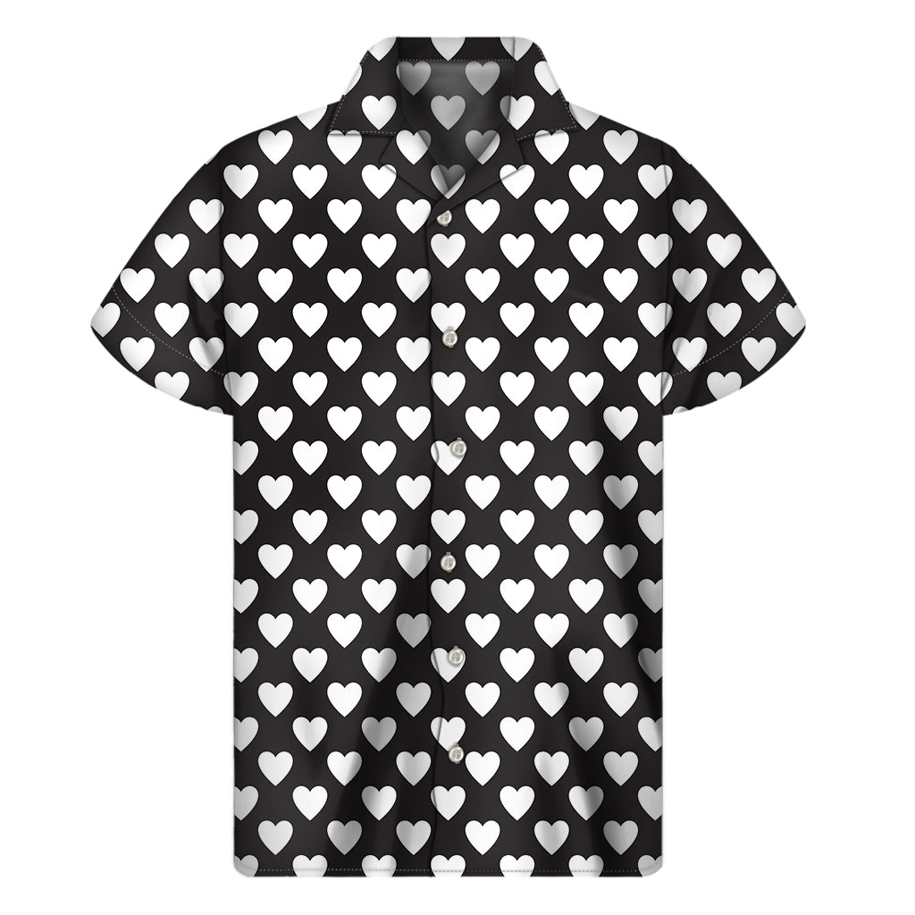 Black And White Heart Pattern Print Men's Short Sleeve Shirt