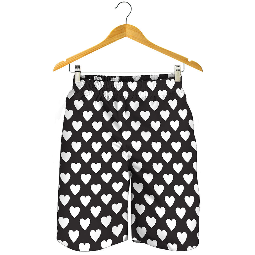 Black And White Heart Pattern Print Men's Shorts