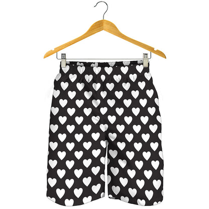Black And White Heart Pattern Print Men's Shorts