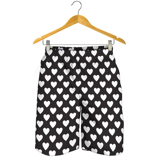 Black And White Heart Pattern Print Men's Shorts