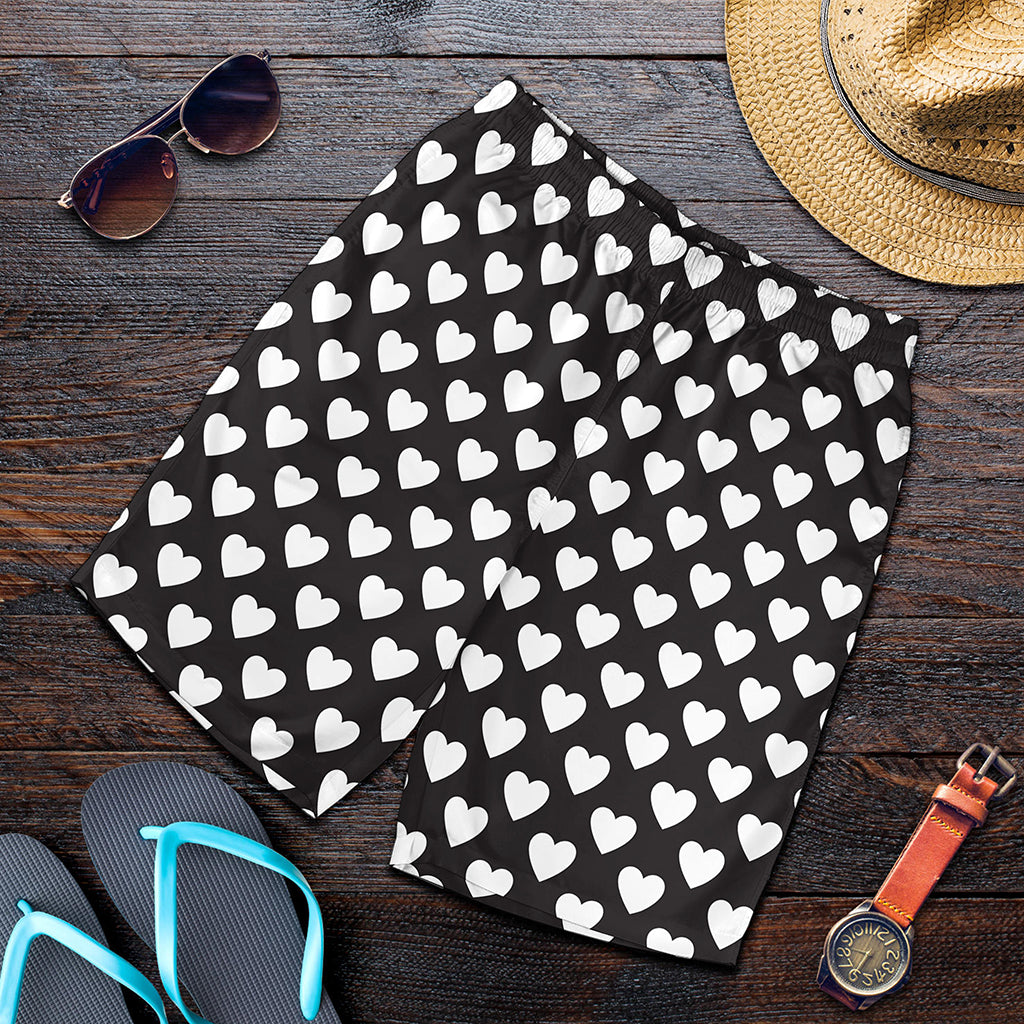 Black And White Heart Pattern Print Men's Shorts