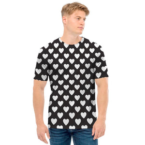 Black And White Heart Pattern Print Men's T-Shirt