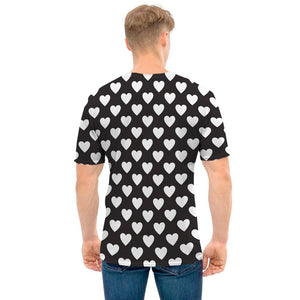 Black And White Heart Pattern Print Men's T-Shirt