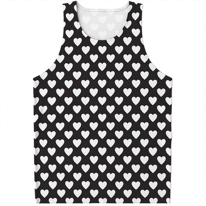 Black And White Heart Pattern Print Men's Tank Top