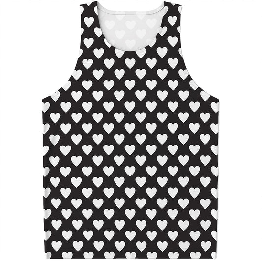 Black And White Heart Pattern Print Men's Tank Top