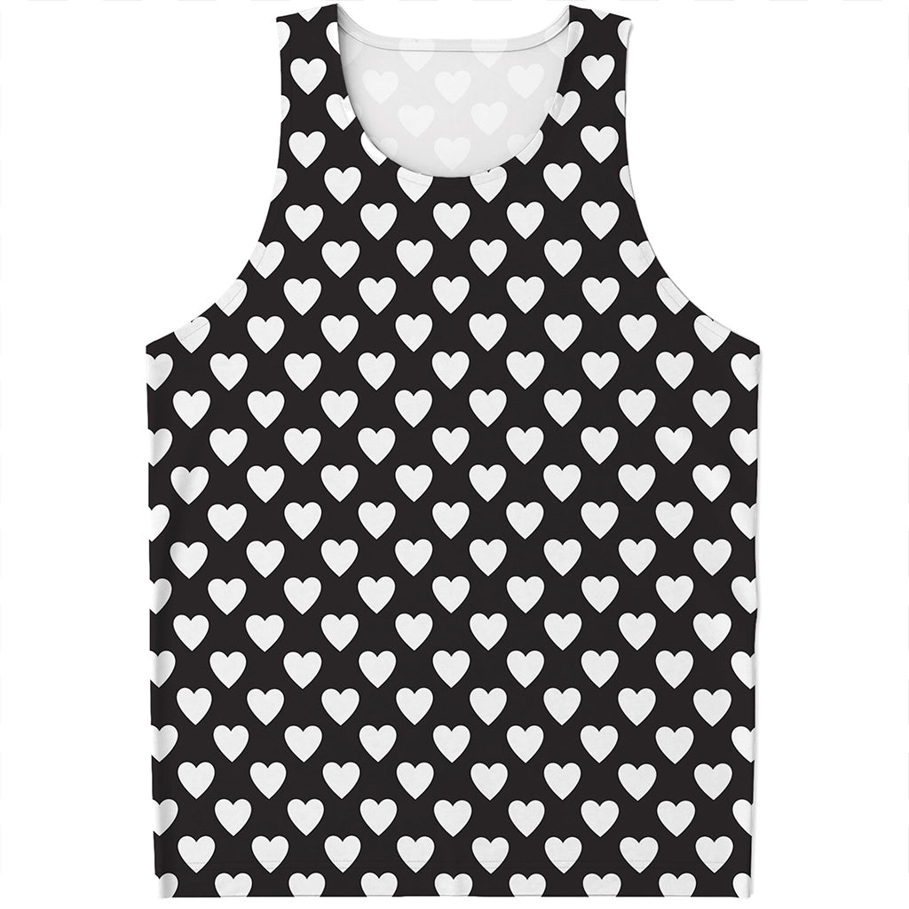 Black And White Heart Pattern Print Men's Tank Top