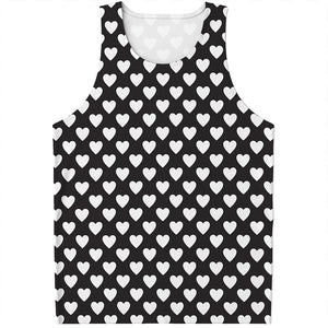 Black And White Heart Pattern Print Men's Tank Top