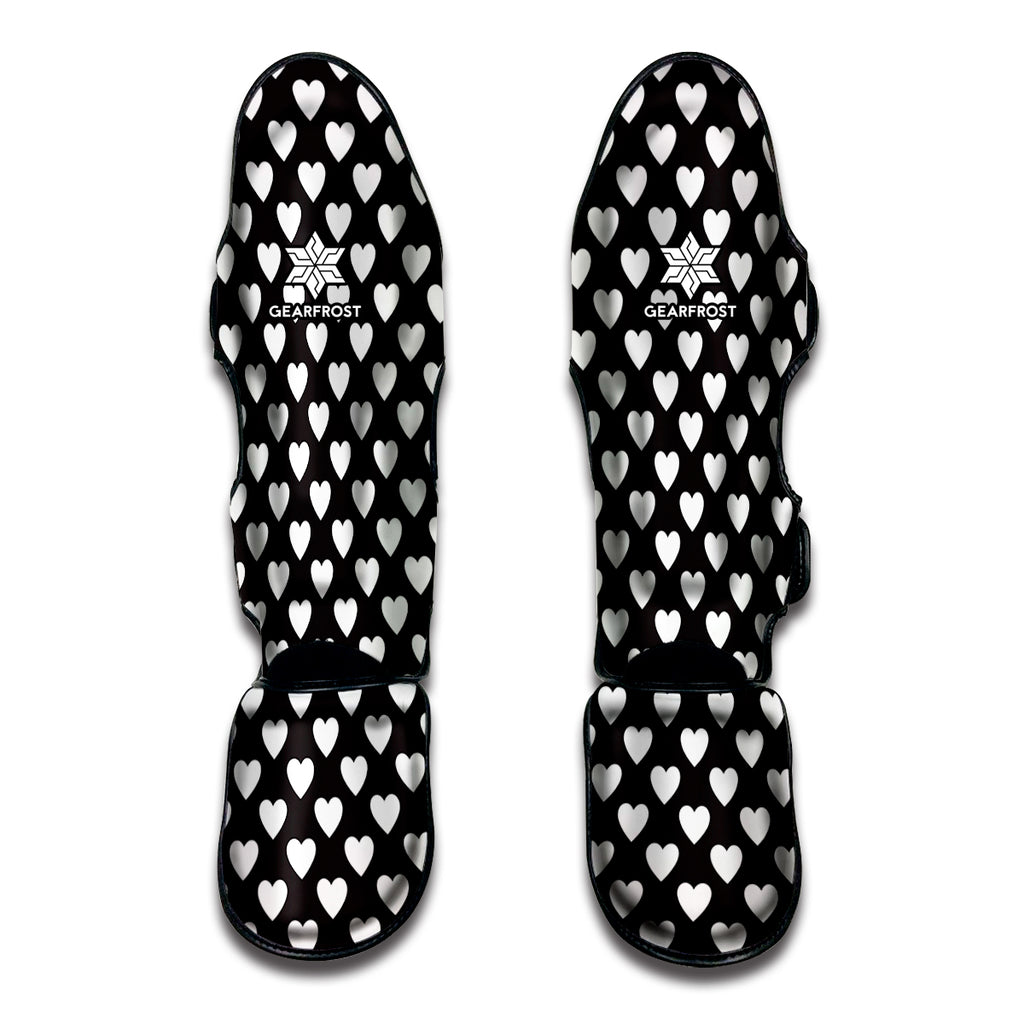 Black And White Heart Pattern Print Muay Thai Shin Guard