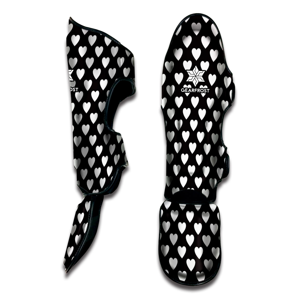 Black And White Heart Pattern Print Muay Thai Shin Guard