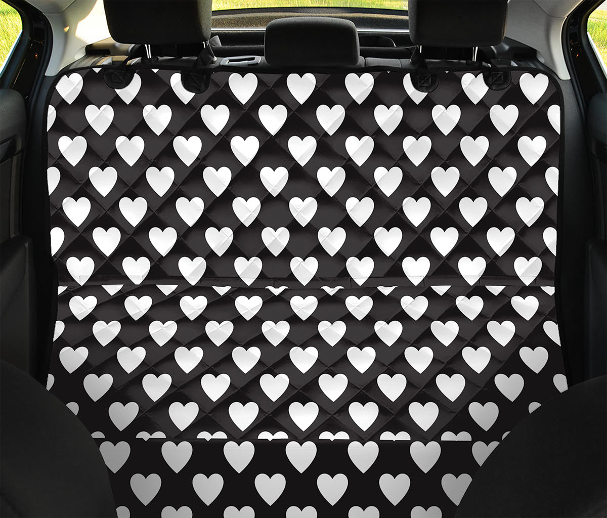 Black And White Heart Pattern Print Pet Car Back Seat Cover