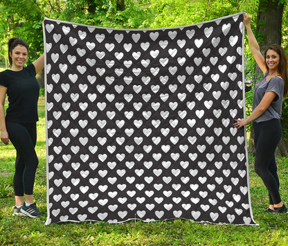 Black And White Heart Pattern Print Quilt