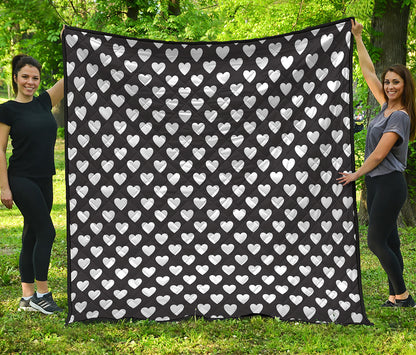 Black And White Heart Pattern Print Quilt