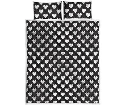 Black And White Heart Pattern Print Quilt Bed Set