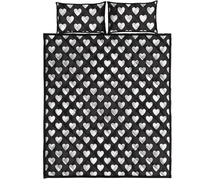 Black And White Heart Pattern Print Quilt Bed Set
