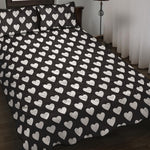 Black And White Heart Pattern Print Quilt Bed Set