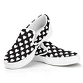 Black And White Heart Pattern Print White Slip On Sneakers