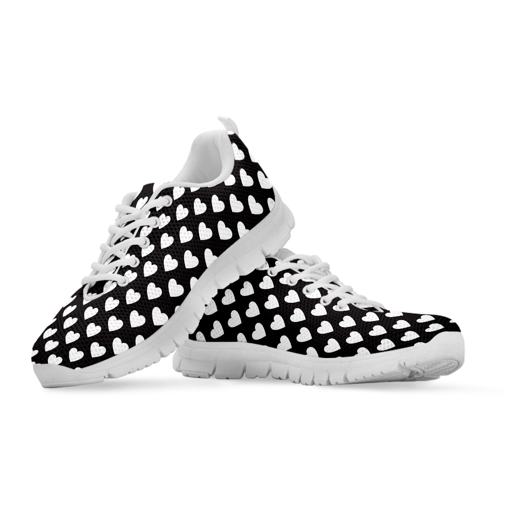 Black And White Heart Pattern Print White Sneakers