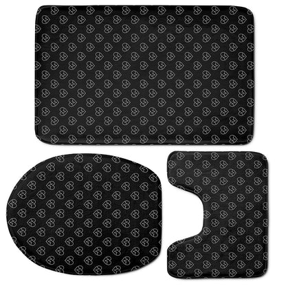 Black And White Heartbeat Pattern Print 3 Piece Bath Mat Set