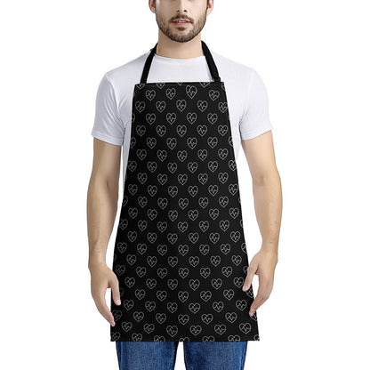 Black And White Heartbeat Pattern Print Apron