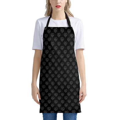 Black And White Heartbeat Pattern Print Apron