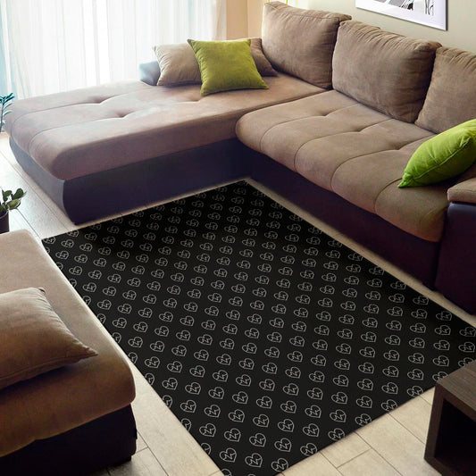 Black And White Heartbeat Pattern Print Area Rug