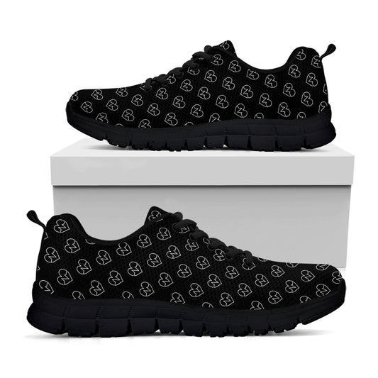 Black And White Heartbeat Pattern Print Black Sneakers