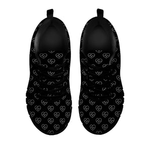 Black And White Heartbeat Pattern Print Black Sneakers
