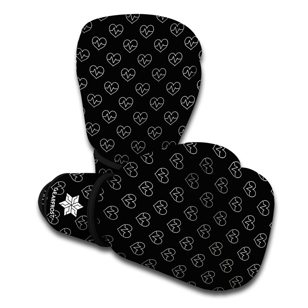 Black And White Heartbeat Pattern Print Boxing Gloves