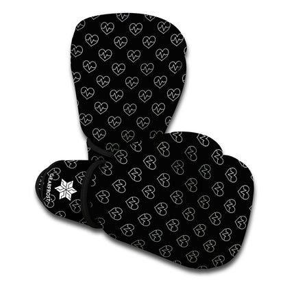 Black And White Heartbeat Pattern Print Boxing Gloves