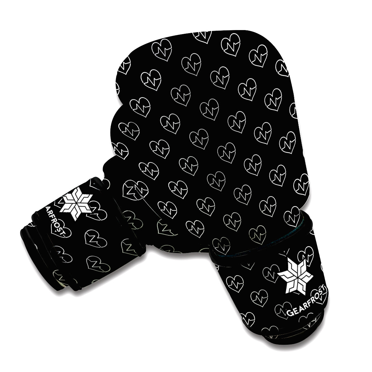 Black And White Heartbeat Pattern Print Boxing Gloves