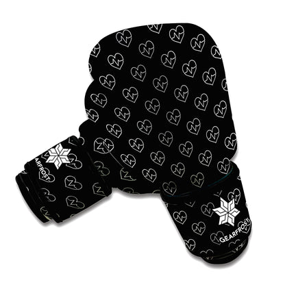 Black And White Heartbeat Pattern Print Boxing Gloves
