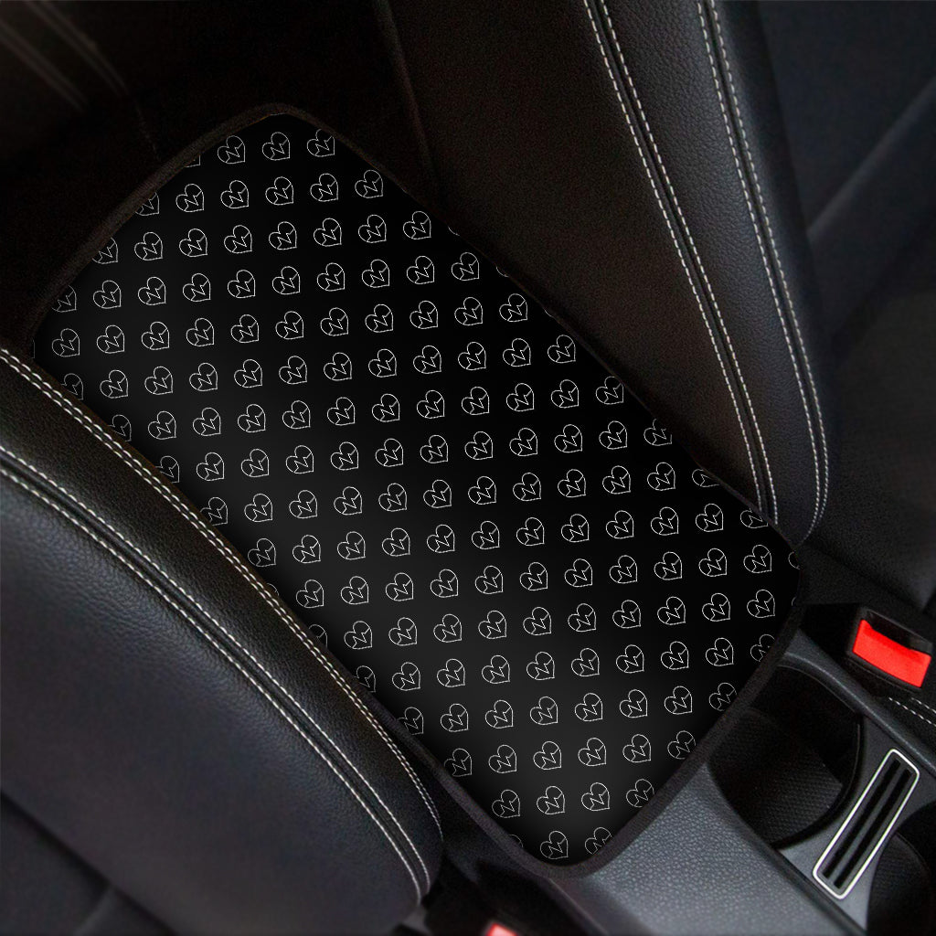 Black And White Heartbeat Pattern Print Car Center Console Cover